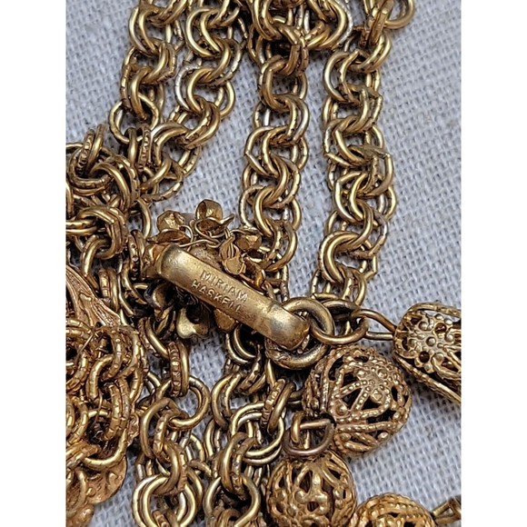 Rare Signed Miriam Haskell Double Dangle Baroque Pearl Multi Chain Necklace VTG - Picture 4 of 9